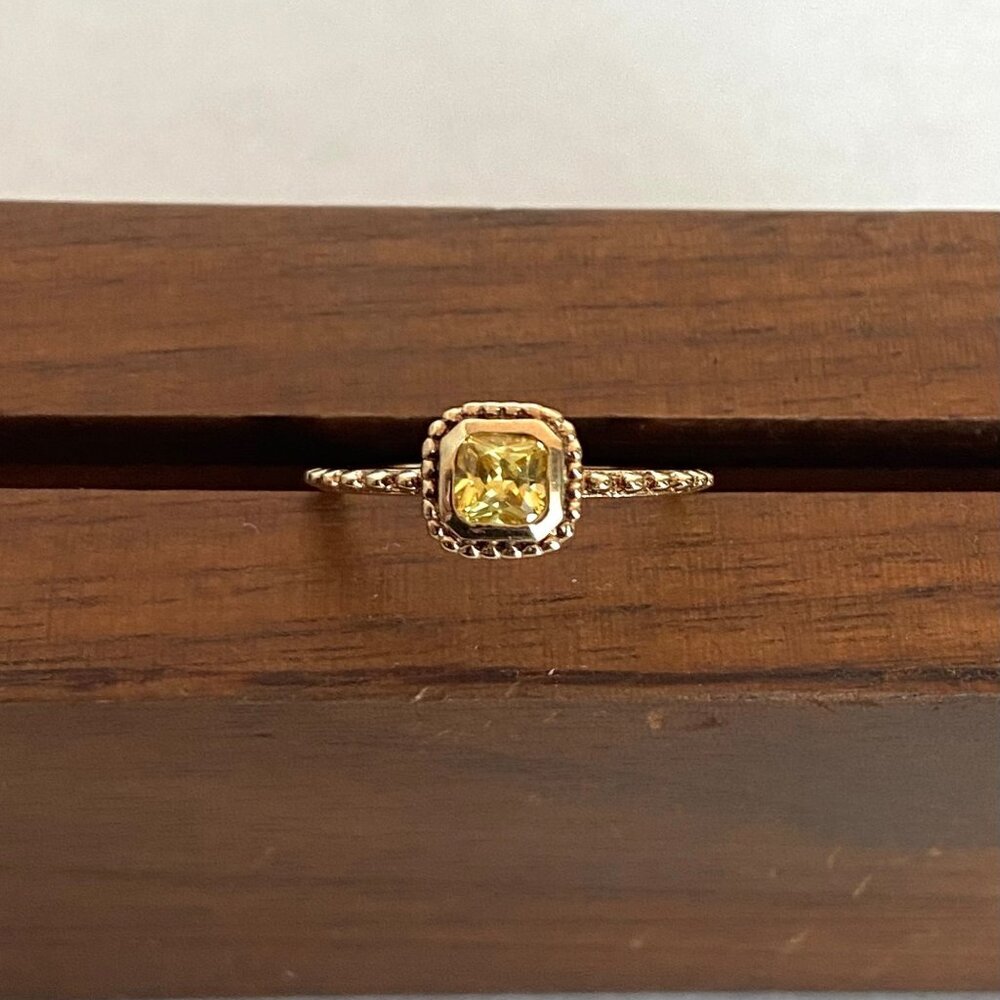 Gold Vermeil Sterling Silver 925 Square Yellow Cubic Zirconia Solitaire Ring 5 - Picture 4 of 16
